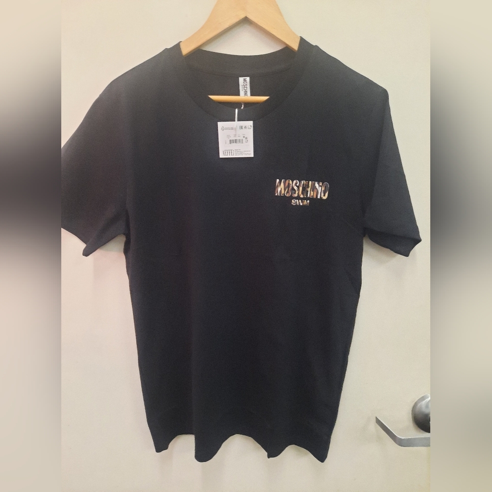 NWT moschino swim men T Shirt Black Short Sleeve Size L